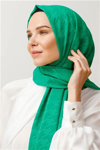 Benetton Yeşili Kazayağı Desen İpeksi Jakar Şal