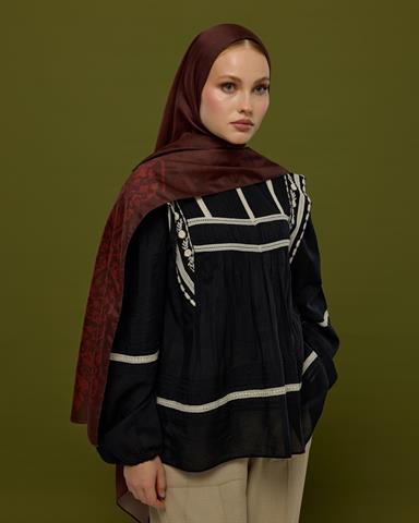 S-SARAYLI-13 Kestane Kabuğu & Tuzlu Karamel Saraylı Desen Şal