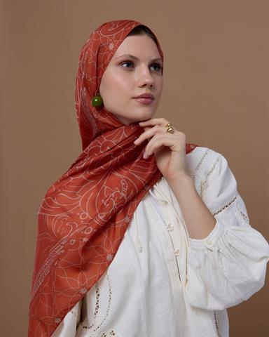 S-EFSUNLU-29 Kiremit & Krem Gölgesi Efsunlu Desen Şal