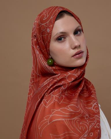 S-EFSUNLU-29 Kiremit & Krem Gölgesi Efsunlu Desen Şal