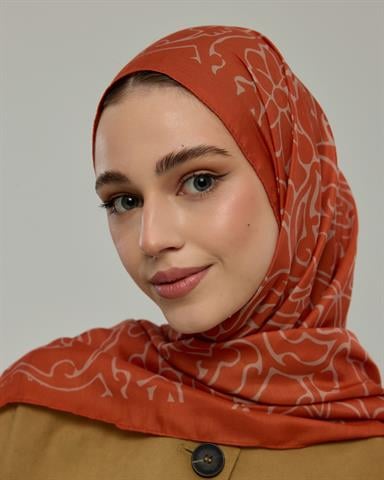 S-HAREM-29 Kiremit & Krem Gölgesi Harem Rüyası Desen Şal