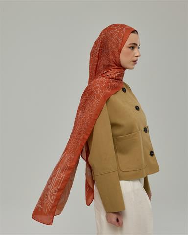 S-HAREM-29 Kiremit & Krem Gölgesi Harem Rüyası Desen Şal