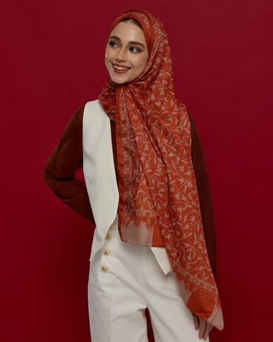 S-LALE-29 Kiremit & Krem Gölgesi Lale Bahçesi Desen Şal