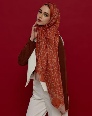 S-LALE-29 Kiremit & Krem Gölgesi Lale Bahçesi Desen Şal