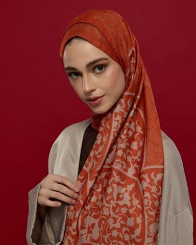 S-SARAYLI-29 Kiremit & Krem Gölgesi Saraylı Desen Şal