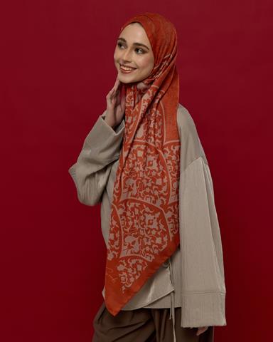 S-SARAYLI-29 Kiremit & Krem Gölgesi Saraylı Desen Şal