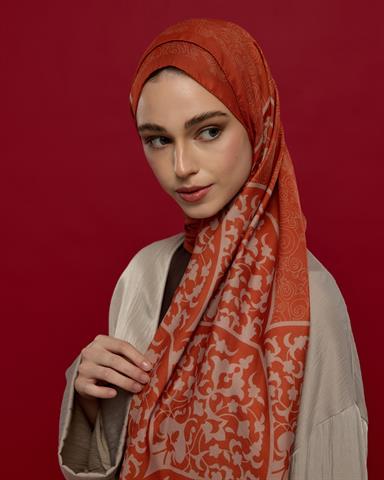 S-SARAYLI-29 Kiremit & Krem Gölgesi Saraylı Desen Şal