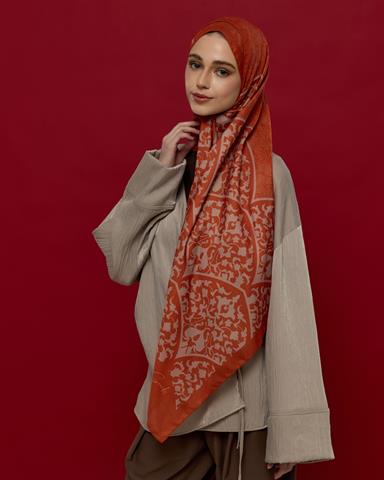 S-SARAYLI-29 Kiremit & Krem Gölgesi Saraylı Desen Şal