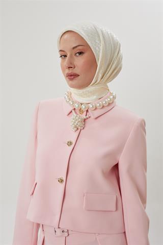 Kırık Beyaz Kazayağı Desen Parlak Jakar Eşarp