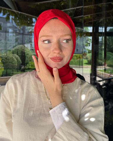 Kırmızı Baklava Lyocell Bambu Jakar Eşarp