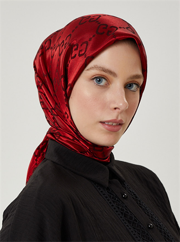 Kırmızı G Desen Parlak Jakar Eşarp