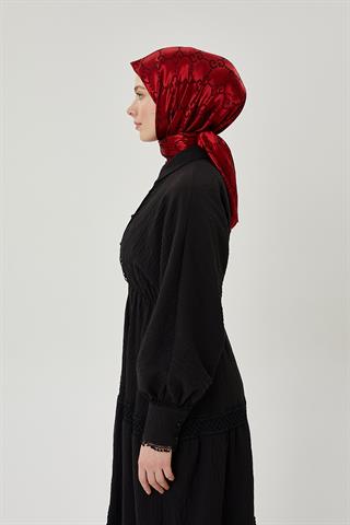 Kırmızı G Desen Parlak Jakar Eşarp