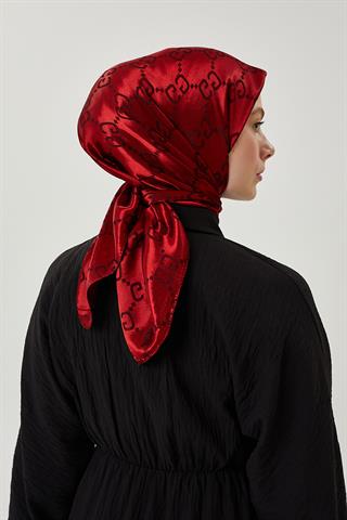 Kırmızı G Desen Parlak Jakar Eşarp