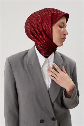 Kırmızı Kazayağı Desen Parlak Jakar Eşarp
