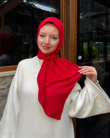 Kırmızı Zikzak Lyocell Bambu Jakar Eşarp