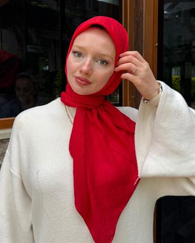 Kırmızı Zikzak Lyocell Bambu Jakar Eşarp