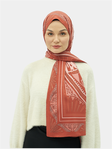 Kırmızı Zümra Desen Pamuk Vual Şal