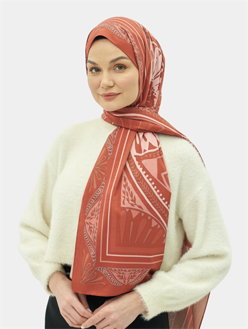 Kırmızı Zümra Desen Pamuk Vual Şal