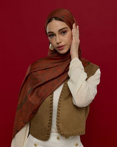S-EFSUNLU-26 Kızıl Bakır & Koyu Yeşil Efsunlu Desen Şal