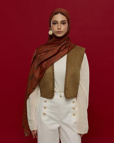 S-EFSUNLU-26 Kızıl Bakır & Koyu Yeşil Efsunlu Desen Şal