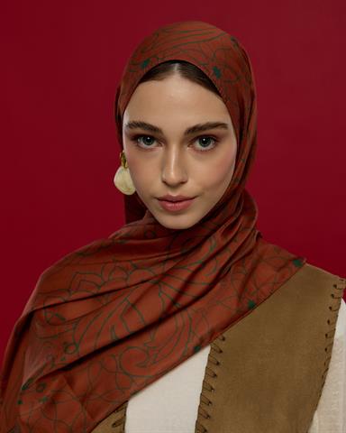 S-EFSUNLU-26 Kızıl Bakır & Koyu Yeşil Efsunlu Desen Şal