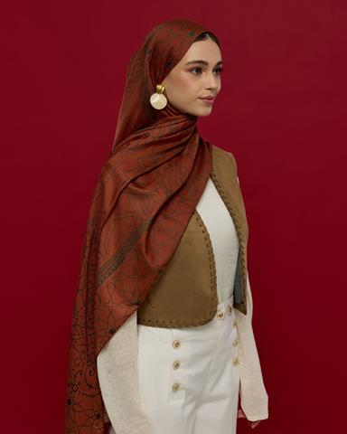 S-EFSUNLU-26 Kızıl Bakır & Koyu Yeşil Efsunlu Desen Şal