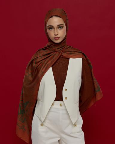 S-HAREM-26 Kızıl Bakır & Koyu Yeşil Harem Rüyası Desen Şal