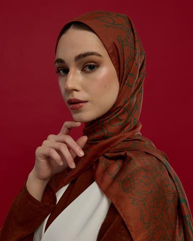 S-HAREM-26 Kızıl Bakır & Koyu Yeşil Harem Rüyası Desen Şal
