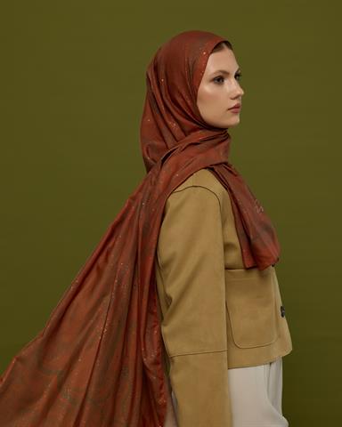 SV-HURREM-26 Kızıl Bakır & Koyu Yeşil Hürrem Desen  Şal