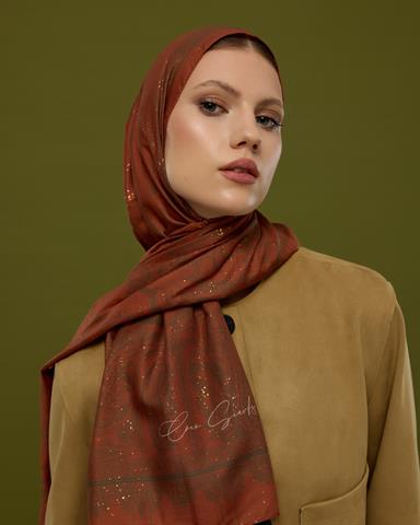 SV-HURREM-26 Kızıl Bakır & Koyu Yeşil Hürrem Desen  Şal