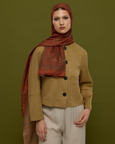 SV-HURREM-26 Kızıl Bakır & Koyu Yeşil Hürrem Desen  Şal