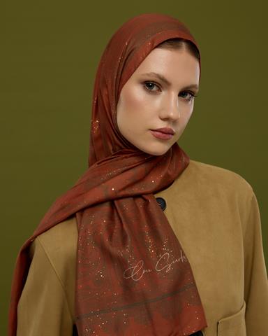 SV-HURREM-26 Kızıl Bakır & Koyu Yeşil Hürrem Desen  Şal