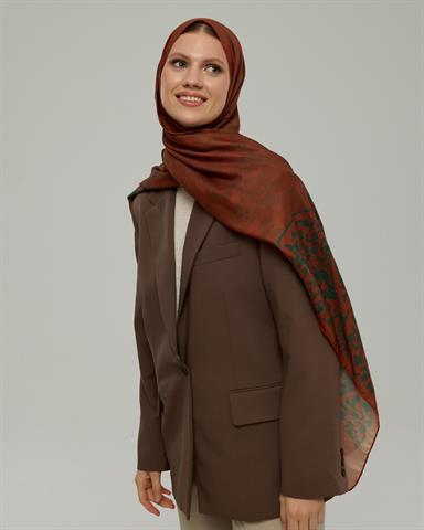 S-SARAYLI-26 Kızıl Bakır & Koyu Yeşil Saraylı Desen Şal