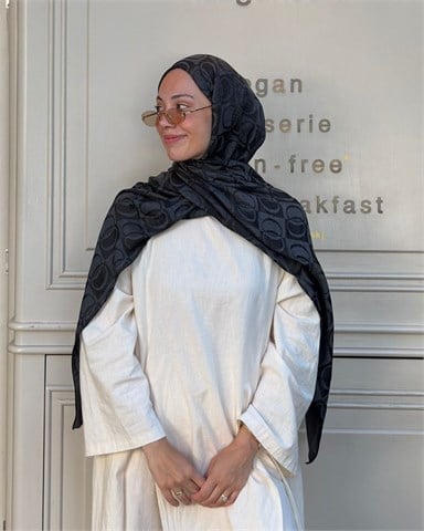 Koyu Füme Imannoor Büyük Dama Desen Pamuk Jakar Şal