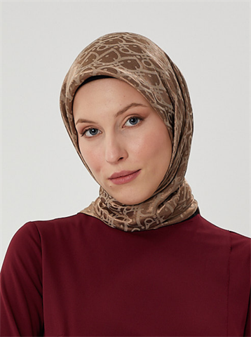 Koyu Vizon D Desen Parlak Jakar Eşarp