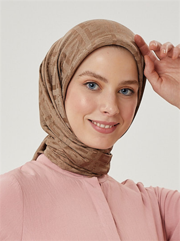 Koyu Vizon F Desen Parlak Jakar Eşarp