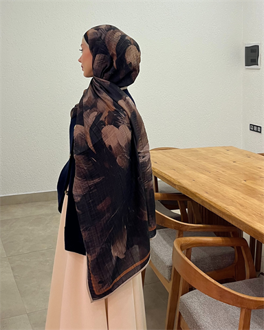 Koyu Vizon Floral Desenli Müslin Şal