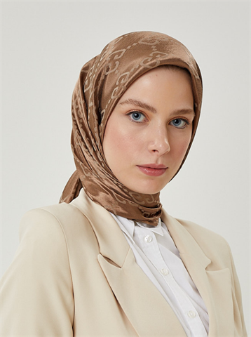 Koyu Vizon G Desen Parlak Jakar Eşarp