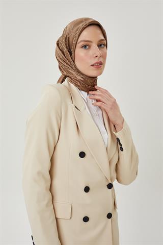 Koyu Vizon G Desen Parlak Jakar Eşarp