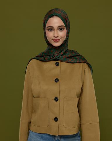 S-LALE-25 Koyu Yeşil & Kızıl Bakır Lale Bahçesi Desen Şal