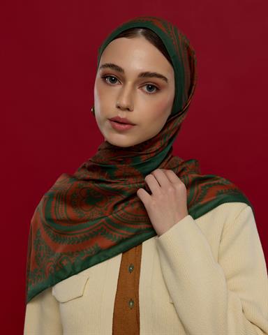 S-SULTANİ-25 Koyu Yeşil & Kızıl Bakır Sultani Desen Şal