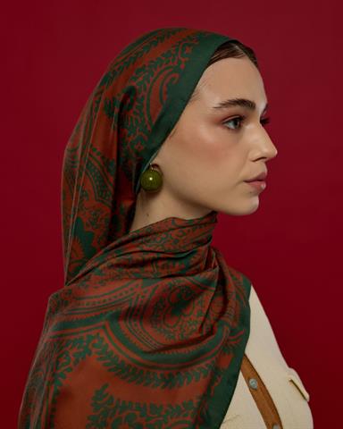 S-SULTANİ-25 Koyu Yeşil & Kızıl Bakır Sultani Desen Şal