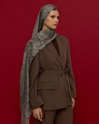 S-EFSUNLU-68 Krem & Gece Efsunlu Desen Şal