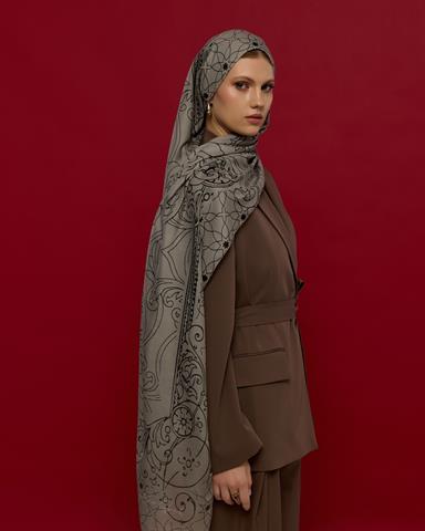 S-EFSUNLU-68 Krem & Gece Efsunlu Desen Şal