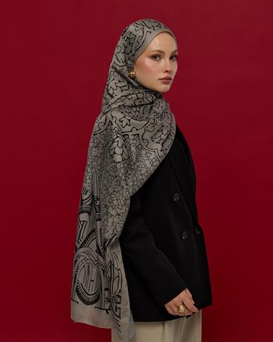 S-HAREM-68 Krem & Gece Harem Rüyası Desen Şal