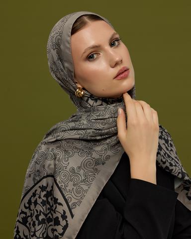 S-SARAYLI-68 Krem & Gece Saraylı Desen Şal