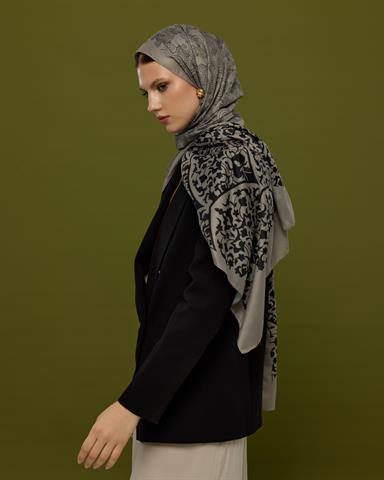 S-SARAYLI-68 Krem & Gece Saraylı Desen Şal
