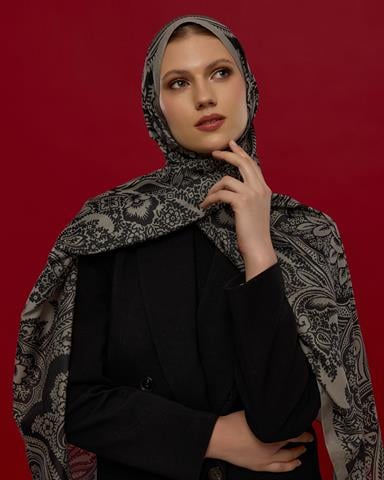 S-SULTANİ-68 Krem & Gece Sultani Desen Şal