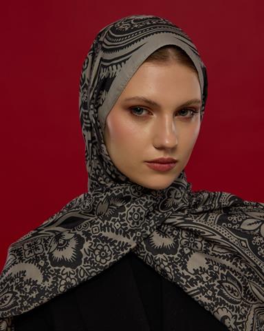 S-SULTANİ-68 Krem & Gece Sultani Desen Şal