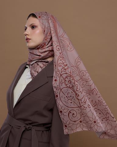 S-EFSUNLU-30 Krem Gölgesi & Kiremit Efsunlu Desen Şal